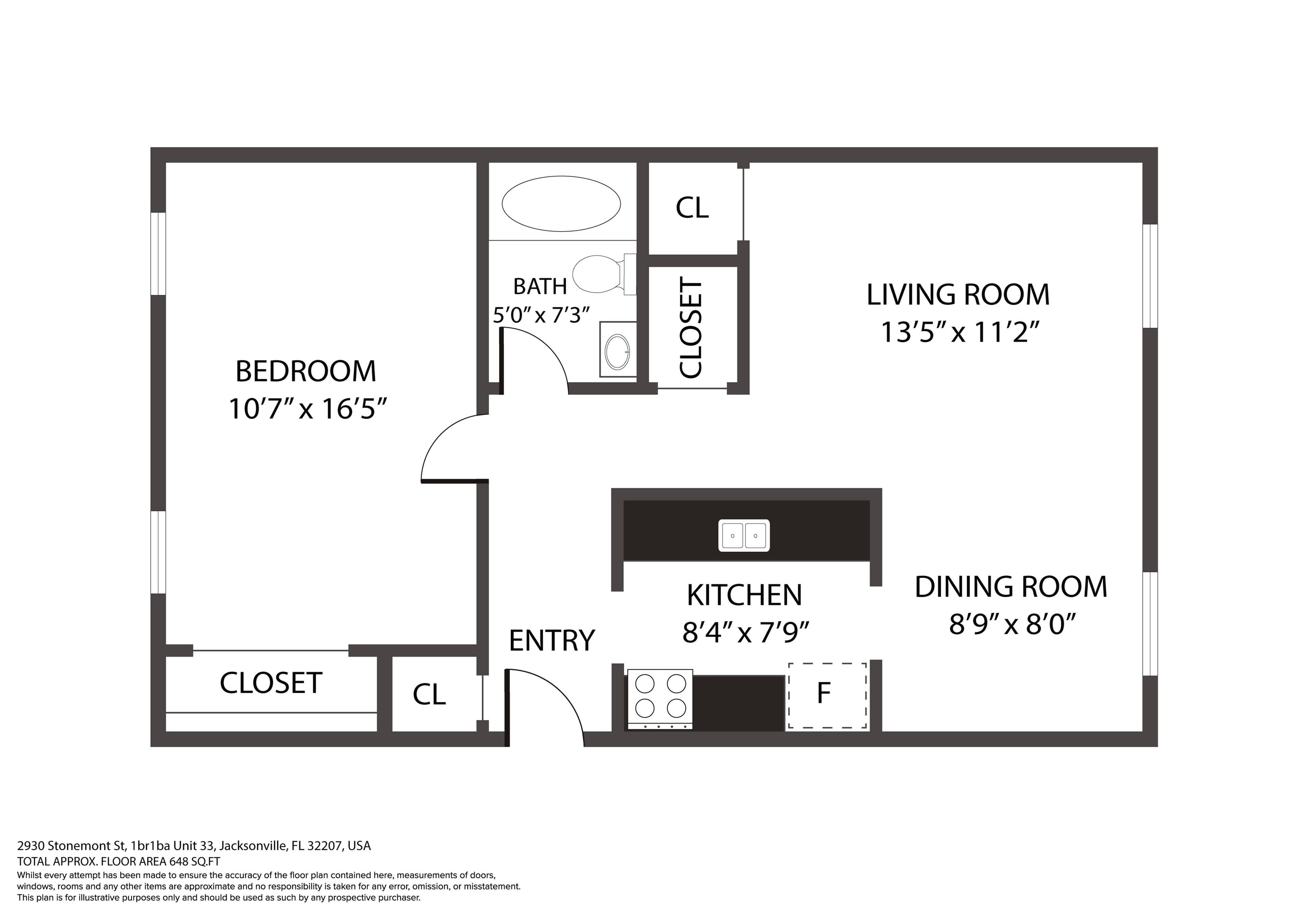1 Bed / 1 Bath Floor Plan