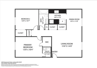 2 Bed / 1.5 Bath Floor Plan